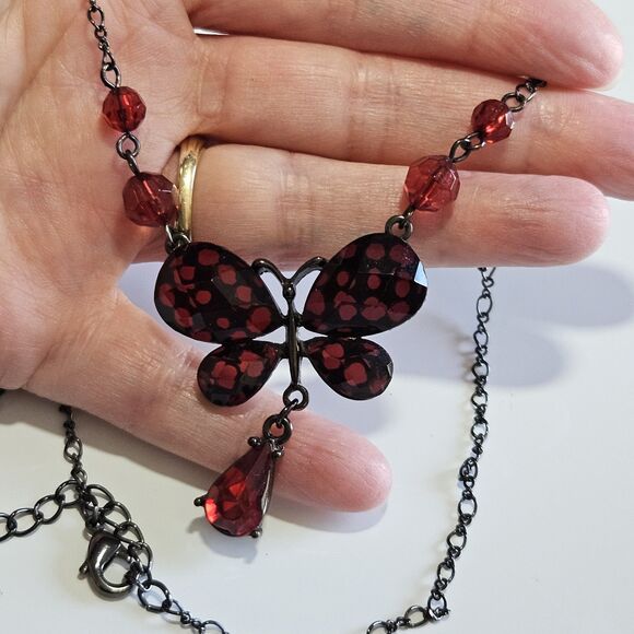 **Sale** 1928 Black Red Y Style Butterfly Necklace 15.5 To 18.5" - Picture 1 of 13